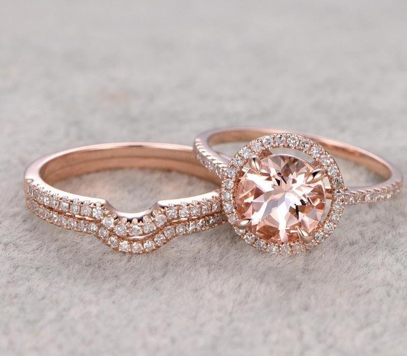 Morganite Engagement Ring Set in 14K Rose Gold Plated Silver - Etsy