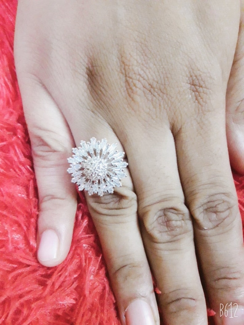 Diamond Zircon Spinning Engagement Ring in Sterling Silver For Woman Gift For Her