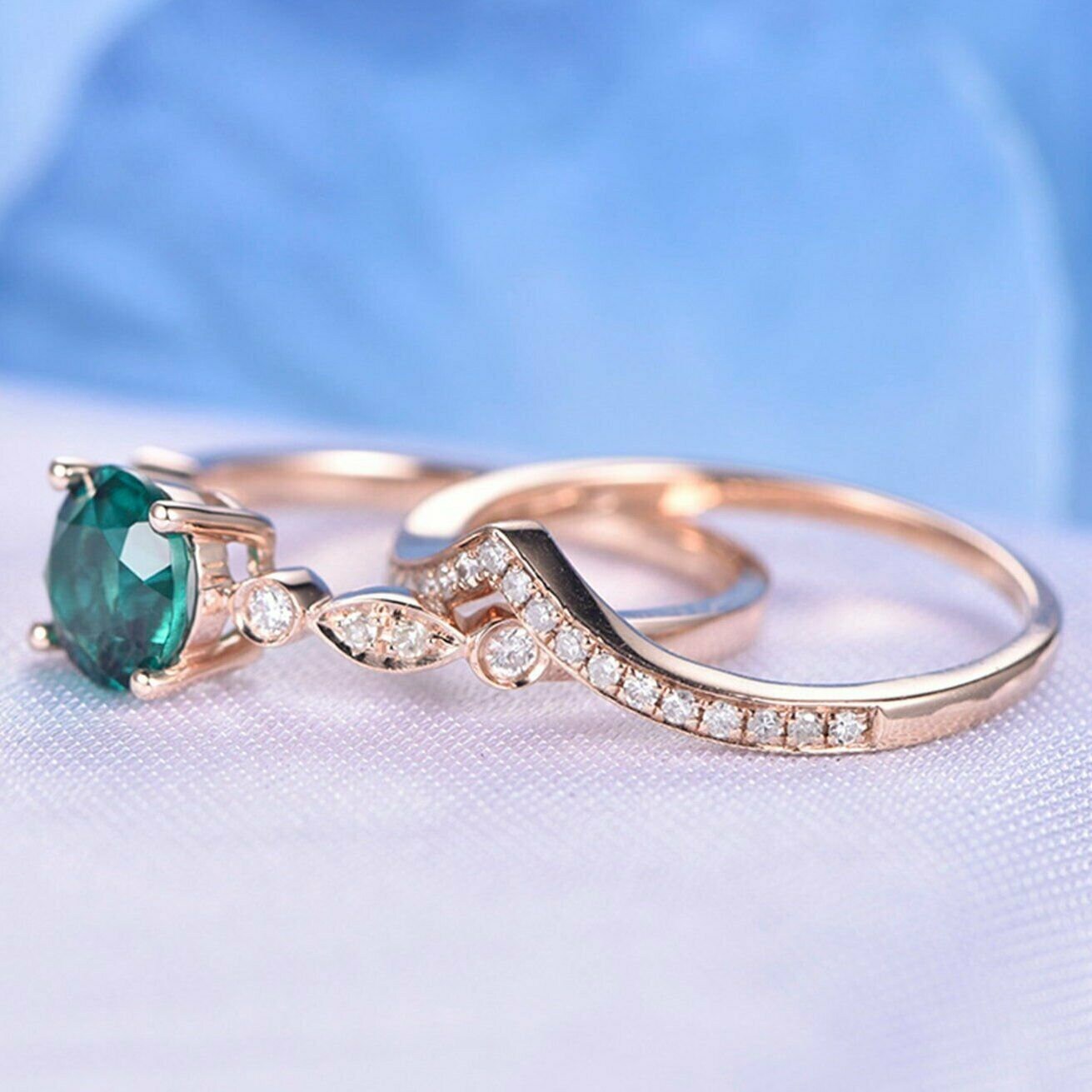 Emerald Bridal Ring Set in Sterling Silver Emerald Etsy