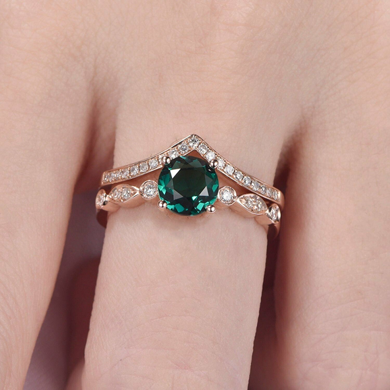 Emerald Bridal Ring Set in Sterling Silver Emerald Etsy
