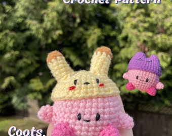 Crochet Kirby Plushie Pattern – With Pikachu & Ditto Hats, Amigurumi Tutorial (PDF Pattern)