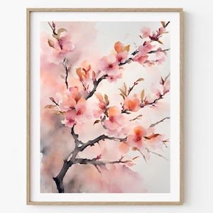 Sakura Painting Cherry Tree Watercolor Art Print Cherry Blossom Wall Art Spring Wall Decor Blooming Tree Artwork