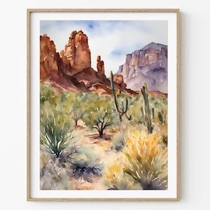 Arizona Wüsten Landschaft Bilder Aquarell Kunstdruck Reise Poster Arizona Kaktus große Wandkunst