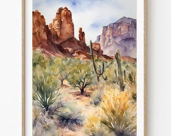 Desert Painting Arizona Landscape Watercolor Art Print Saguaro Desert Artwork Arizona Travel Poster Large Wall Art