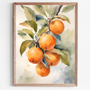 Orange Tree Painting Clementine Art Print Watercolor Oranges Wall Art Citrus Fruit Kitchen Wall Decor Orange Tree Branch Artwork