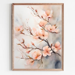 Imágenes de flores de primavera, pintura de árboles en flor, pinturas de acuarela, impresión de flores, póster, arte abstracto, decoración de primavera