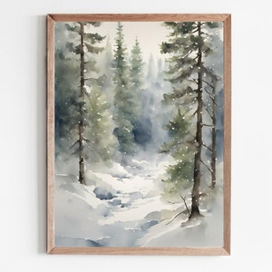 Winter Wald Weg Bilder Aquarell Schnee Landschaft Kunstdruck von original Aquarellbild Weihnachten Deko große Wandkunst