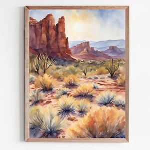 Wüsten Landschaft Aquarell Poster Arizona Kunstdruck Reise Poster Arizona Kaktus große Wandkunst