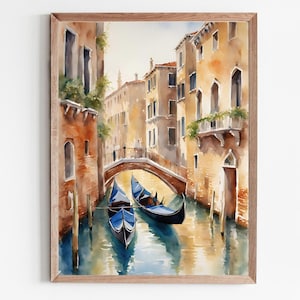 Cuadros de Venecia, pintura de acuarela de Venecia, impresión artística, paisaje de la ciudad, cartel de Italia, arte de pared grande, regalo, Italia
