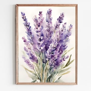 Lavender Painting Lavender Bouquet Watercolor Art Prints French Decor Provence Artwork Large Floral Wall Art Countryside Flower Painting