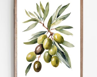Olive Tree Painting Olive Branch Watercolor Art Print Kitchen Wall Art Neutral Botanical Artwork Farmhouse Decor