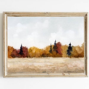 Fall tree wall art autumn landscape watercolor painting fall wall decor modern farmhouse print autumn forest painting