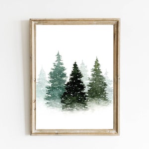 Wald Bilder Tannen im Schnee Aquarellbilder Druck Winter Wald Malerei Weihnachten Poster Tannenwald Wandkunst