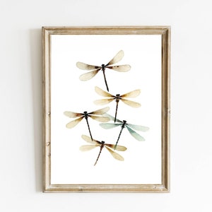 Dragon fly wall art watercolor painting farmhouse wall decor beige brown print neutral wall decor dragonfly art print cottage wall art image 1
