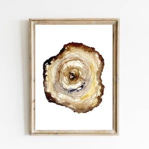 Oak tree ring poster tree ring print watercolor painting large tree ring art tree ring beige brown color tree ring minimalist poster