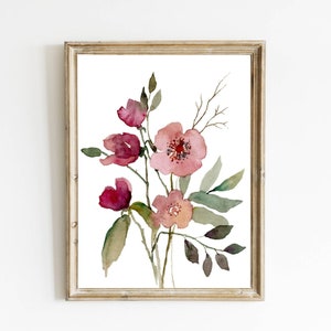 Large floral art print flowers watercolor painting rose dust green wall art botanical painting wildflowers prints