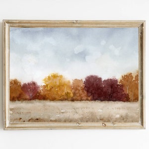 Aquarellbilder Herbst Landschaft Kunstdruck Herbst Bäume Malerei Herbst Tag Wandkunst Aquarell Druck Bilder Wohnzimmer horizontal