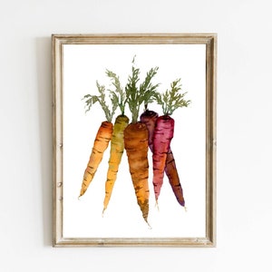 Carrot watercolor painting kitchen wall decor vegetables wall art garden prints