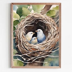 Vogel Nest Aquarellbilder Frühling Malerei Bilder Wohnzimmer Ostern Deko große Poster Aquarell Kunst