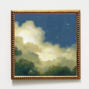 Oil painting cloud small fine art print night sky painting clouds wall art night sky painting moonlight art 10x10 art print