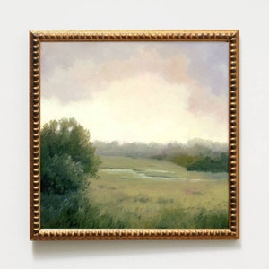 Small oil painting landscape oil painting countryside fine art print pink clouds wall art sunrise landscape meadow print 12x12 10x10