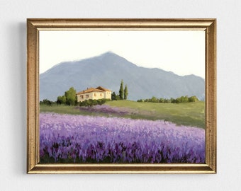 Tuscany landscape painting lavender field wall art italy art print farmhouse wall decor minimalist wall art