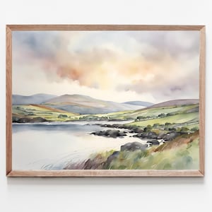 Ireland Painting Dingle Peninsula Art Print Sunrise Landscape Wall Art Irish Coutryside Hills Travel Poster Watercolor Artwork