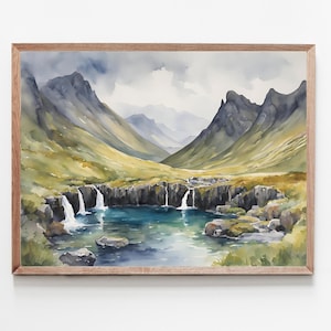 Scotland Painting Isle of Skye Art Print Scottish Landscape Watercolor Nordic Island Wall Art Travel Poster
