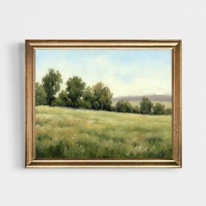 Small oil painting landscape art print flower meadow art minimalist wall art trees in the field painting countryside landscape