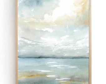 Immagini di paesaggi ad acquerello, laghi, soggiorno, stampe artistiche, dipinti oceanici, arte moderna, paesaggio astratto, arte astratta, azzurro beige