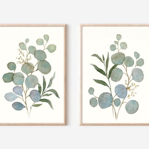 Eucalyptus Prints set of 2 watercolor paintings large floral wall art botanical poster set Living Room wall decor