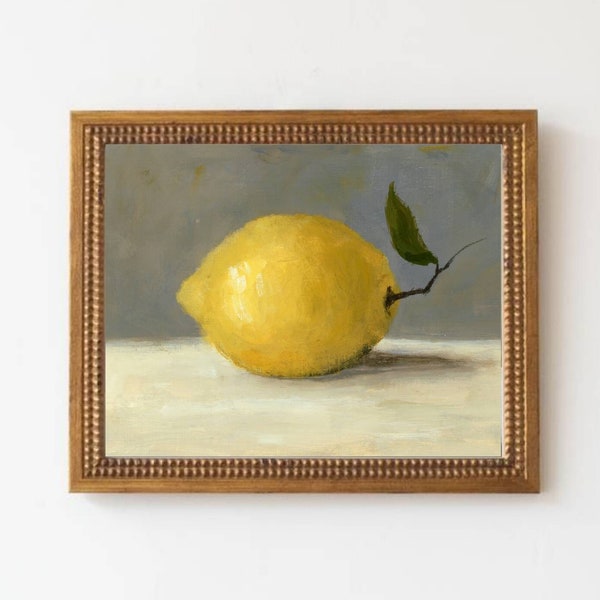 Citron nature morte peinture impression photos cuisine citrons peinture minimaliste Art Cottage Decor impression d’Art jaune Beige gris Art