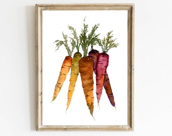 Carrot watercolor painting kitchen wall decor vegetables wall art garden prints