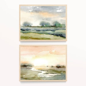 水彩画山夕焼け絵画アートプリント壁アート XXL 山の風景