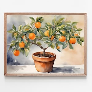 Orange Tree Painting Kitchen Wall Art Oranges Watercolor Art Print Farmhouse Decor Summer Fruit Artwork