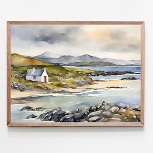 Ring Of Kerry Painting Ireland Watercolor Art Print Tiny Irish Cottage Wall Art Coastal Landscape Seascape Artwork