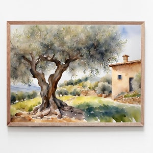 Olijfboom schilderij Italië landschap foto's aquarel kunst print Toscane reisposter Italiaans landhuis wanddecoratie moderne kunst