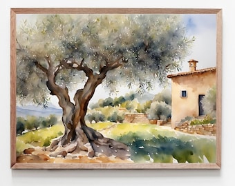 Olive Tree Painting Italy Farmhouse Watercolor Art Print Italian Landscape Painting Olive Grove Wall Art Countryside Wall Decor Italy Gifts