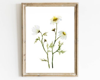 Wildflowers wall art daisy watercolor painting field flowers prints farmhouse wall decor country home art daisy poster