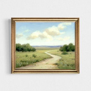 Oil painting landscape cloud wall art wildflowers art print flower field print small neutral landscape minimalist wall art countryside print