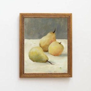 Yellow Pears and Apple oil painting print Minimalist wall art Still Life painting Kitchen art prints fruit wall art farmhouse wall decor