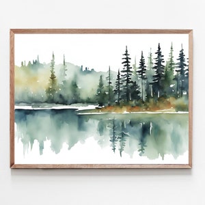 Waldsee Aquarell abstrakte Landschaft Tannen Bilder Wald Poster Bilder Natur minimalistisch