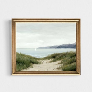 Sailboat wall art seascape oil painting coastal wall decor neutral ocean art print sailing boat art rainy day on the beach