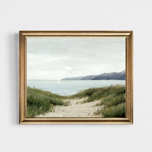 Sailboat wall art seascape painting coastal wall decor neutral ocean art print sailing boat art rainy day on the beach