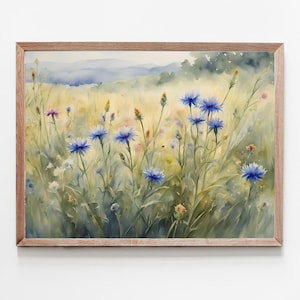 Wildflowers Watercolor Painting Meadow Art Print Cornflower Wall Art Floral Poster Flowers Artwork Neutral Farmhouse Wall Decor