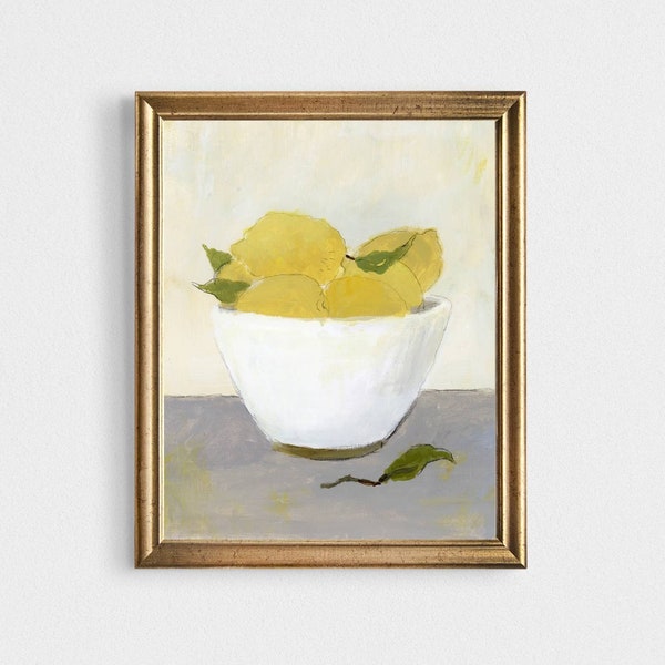 Zitronen in Schale Gemälde Druck abstrakte Kunst Stillleben Malerei Bilder Küche minimalistische Kunst Landhaus Wanddeko Kunstdruck