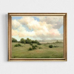 Oil painting landscape cloudy sky and land wall art countryside painting fine art print modern farmhouse wall decor
