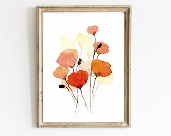 Poppies painting farmhouse wall art poppy watercolor california poppy print neutral floral art countryside painting minimalist wall decor