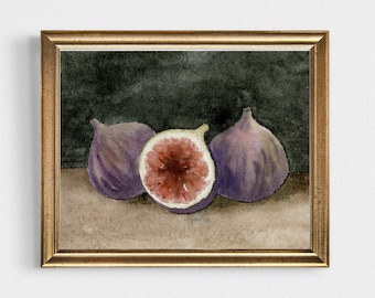 Fig Pittura ad acquerello Poster da cucina Pittura di frutta Decorazione casa di campagna Fig Decorazione da parete Immagini Cucina Still Life Art