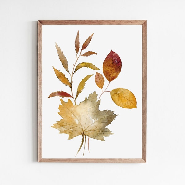 Herbst Blätter Aquarellbilder Poster beige orange Ahorn Bilder Wohnzimmer Herbst Deko Aquarell Malerei Kunstdruck